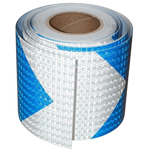 Blue and White Reflective Tape Outdoor Waterproof 6 inch X 66 feet, High Visibility Hazard Conspicuity Safety Industrial Marking Tape
