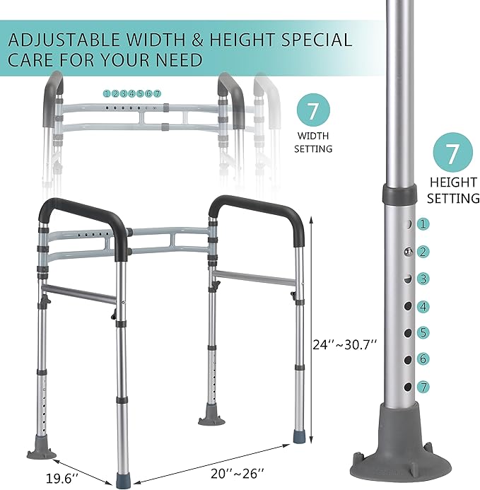Toilet Safety Rails, Adjustable Toilet Frame for Elderly, Seniors, Handicap & Disabled, Foldable Handicap Toilet Handles Fit Any Toilets (300 LB)