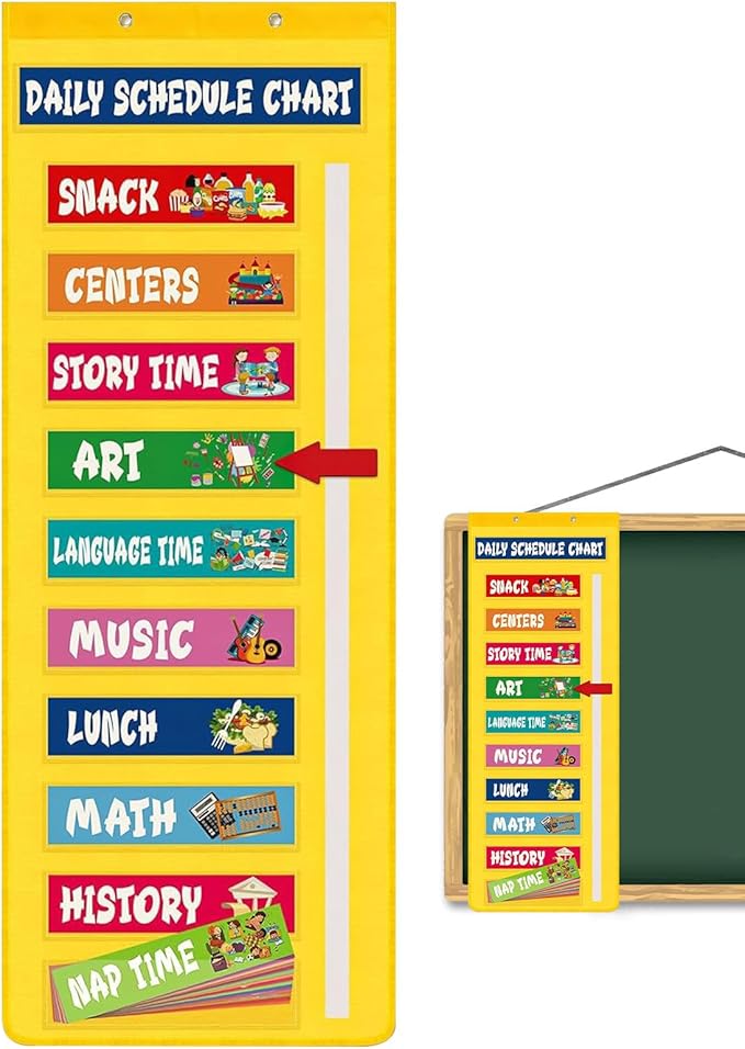 Classroom Schedule Pocket Chart - Visual Kids Daily Schedule Calendar, Interactive Teaching Tool, Colorful Organization Chart | Learning Education Home Use For Daycare Homeschool Teacher Kids toddlerr