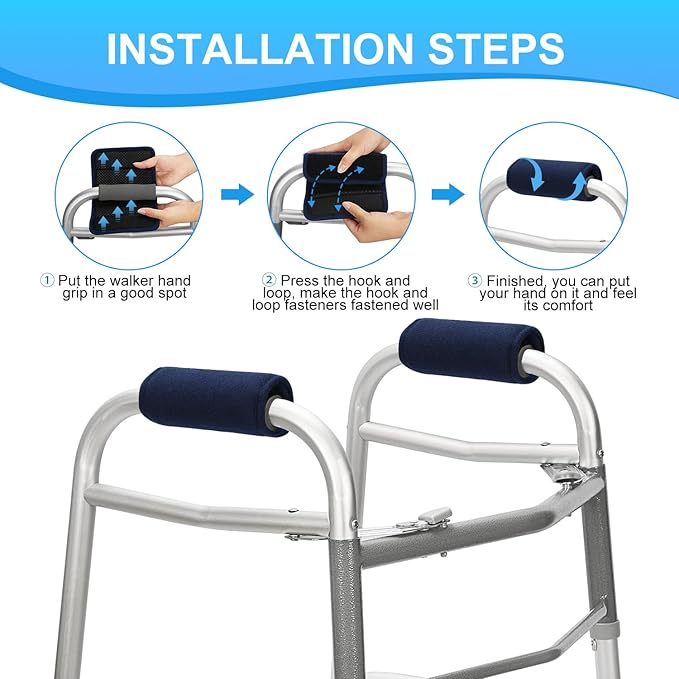 supregear Walker Grips (2 Pack), Soft Padded Hand Covers, Non-Slip Comfortable Cushion Padding for Folding Walker Handle, Moisture Wicking Mobility Accessory