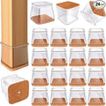 24 Pcs Chair Leg Floor Protectors for Hardwood Floors Square Silicone Covers to Protect Wood Tile Floors Felt Pads Furniture Leg Caps Anti-Scratch Reduce Noise (Fit:1-5/8" to 2")