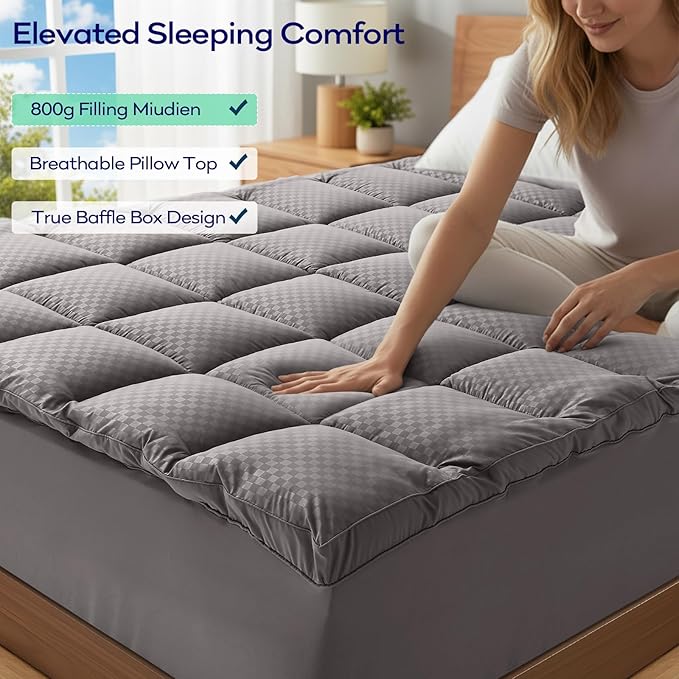 OLANLY Dual-Layer 4 Inch Cal King Size Memory Foam Mattress Topper for Back Pain, 2 Inch Cooling Pillow Top Mattress Pad Cover and 2 Inch Gel Memory Foam Topper, Deep Elastic Pocket, Light Grey