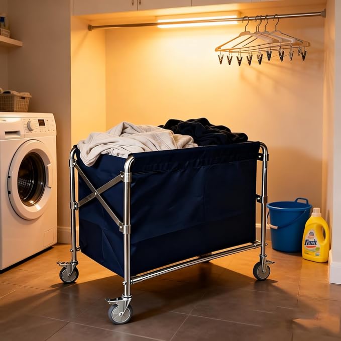 Industrial Laundry Cart with Wheel 12 Bushel (400l) Commercial Collapsible Laundry Hamper Large Heavy Duty Rolling Basket Waterproof Laundry Trucks for Home Organizer Storage