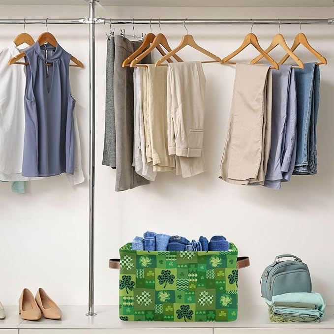 St Patrick's Day Storage Basket Cube Storage Bins Organizer Bag Collapsible Closet Shelf Baskets with handle for Cloth Book 14.2×10.2×8.3 IN
