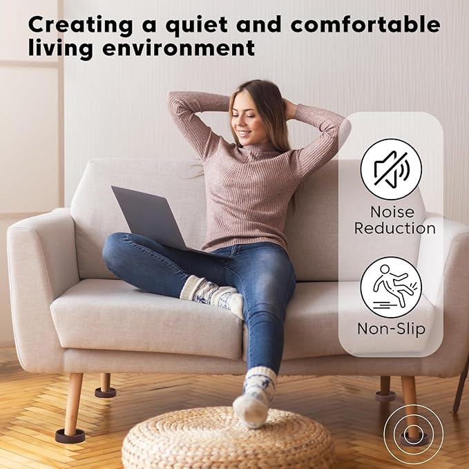 1.5" x 1.5" Rubber Furniture Pads, 8 PCS Non Slips Furniture Casters Cup Chair Leg Floor Protectors for Bed Sofa Table and Chair Stopper (Brown,Round)