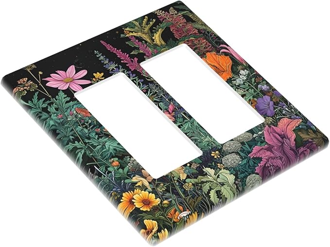 Decorative Outlet Covers Colorful Floral Dark Sky Wildflower Plants 2 Gang Light Switch Cover Plate Double Rocker Wall Plate Gfci Switch Plate Covers for Bathroom Decor