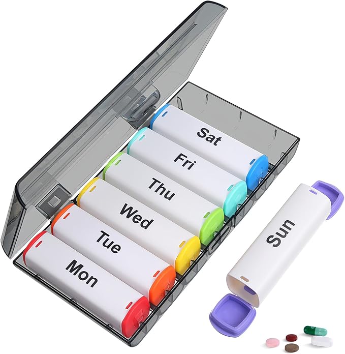 Weekly Pill Organizer 2 Times a Day - 7 Day AM PM Pill Box Large Travel Pill Case, Daily Pill Container Dispenser for Vitamins, Supplements, Fish Oils, Medication Storage Pill Holder, White