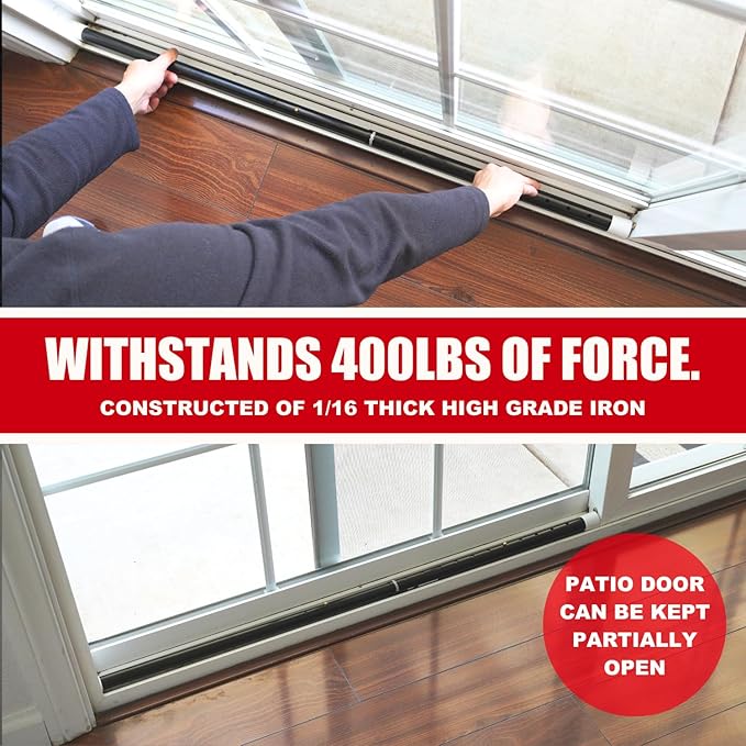 SECURITYMAN 2-in-1 Door Security Bar & Sliding Patio Door Security Bar (2 Pack) via Interchangeable Caps - Heavy Duty Iron Construction Door Stoppers Lock for Home, Apartment, Travel Hotel - Black