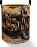 Vintage Motorcycle Laundry Basket Hamper for Boys Girls Kids Adults, Foldable Waterproof Oxford Clothes Storage Bin, Biker Organizer for Bedroom Bathroom Room Decor 19.7"x15.8"