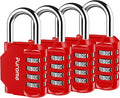 Puroma 4 Pack Combination Lock for Locker 4 Digit Outdoor Waterproof Padlock for School, Gym, Sports, Fence, Toolbox, Gate, Case, Outdoor, Hasp Storage, Cabinets (Red)