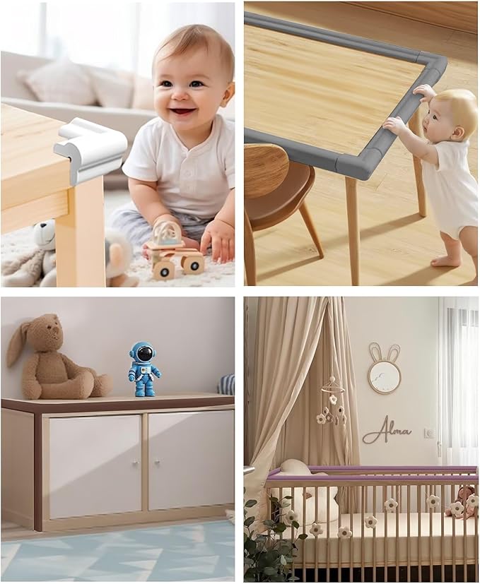 Edge Protector for Baby Proofing, 6.6FT 0.67’’Th L-Shape Air Buffering Soft NBR Rubber Foam Furniture Edge Bumper Guards with 6 Corners, Pre-Taped, Thick Table Bumper Guard for Babies (Black)