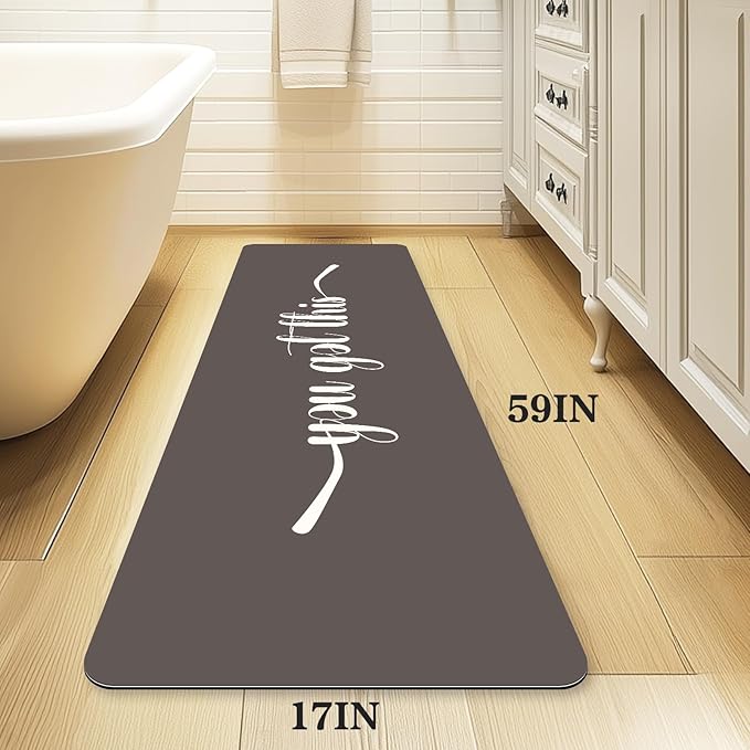 Bath Mat, Bathroom Mat Rugs Super Absorbent Shower Mats Non Slip Quick Dry Thin Rubber Mats for Bathroom Floor Fit Under Door, Shower Rug for Bathtub, Shower, Beige