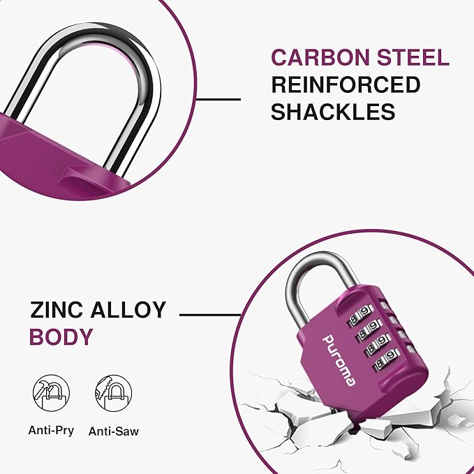 Puroma 2 Pack Combination Lock for Locker 4 Digit Outdoor Waterproof Padlock for School, Gym, Sports, Fence, Toolbox, Gate, Case, Outdoor, Hasp Storage, Cabinets (Red-Violet)