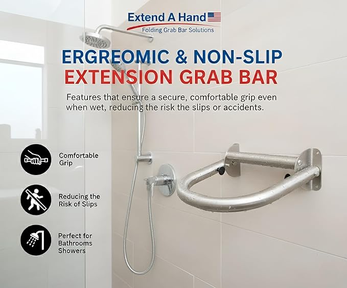 Extend-A-Hand Grab Bar Extension 12"x12"| Heavy-Duty Bathroom Safety Handrail, Non-Slip Stainless Steel Support Grab Bar for Elderly, Disabled & Injury Recovery.