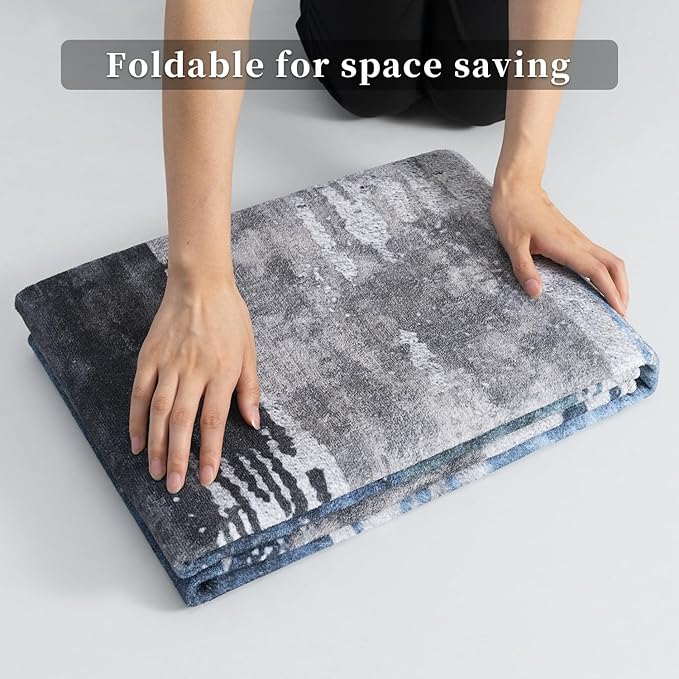 Ciicool Modern Abstract Rug for Living Room, 10'x14' Machine Washable Area Rug Non-Slip Rug, Low-Pile Contemporary Indoor Dining Floor Carpet for Bedroom Office Under Table Home Decor Navy Grey