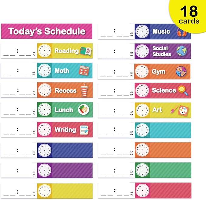 Eamay Daily Schedule Pocket Charts, Teaching Scheduling Pocket Chart, Hoom, Eamay Daily Scheduling Pocket Chart, Pocket Chart with 13+1 Pockets, 18pcs Dry Erase Cards and 2 Hooks (White)