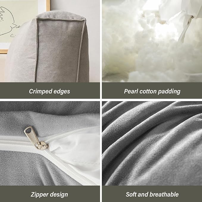 Reading Pillow, 31.5x17.7x4.7 Chenille Rectangular Back Pillow Soft Elastic Lumbar Support Cushions for Bedside, Sofa, Car, Bay Windows, Grey