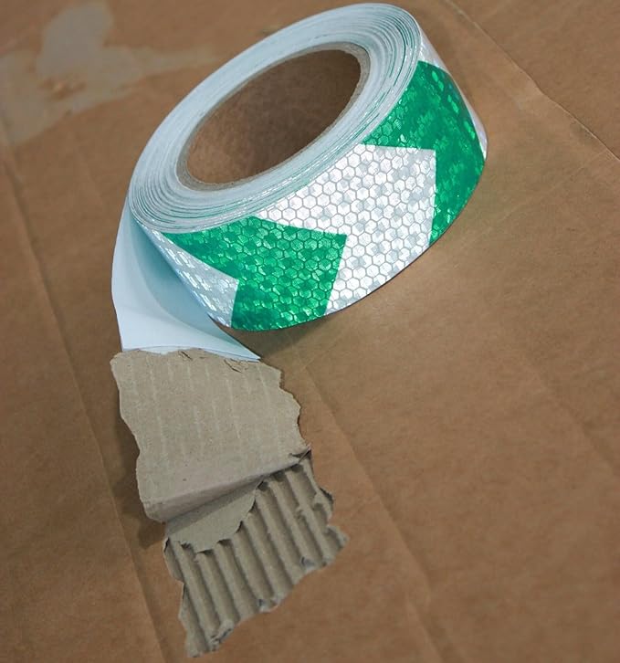 Reflective Tape Green and White 2 inch X 166 feet, Outdoor Waterproof Hazard Conspicuity Warning Industrial Marking Tape