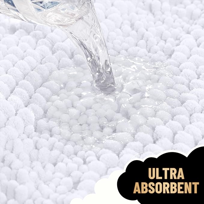 OLANLY Thick Bathroom Rugs 30x20, Extra Soft Absorbent Chenille Striped Bath Rugs, Rubber Backing, Machine Wash Dry, Bath Mats for Bathroom Floor, Tub and Shower, Home Decor Accessories, White