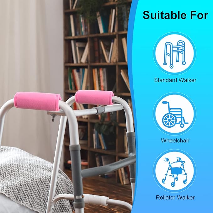 supregear Walker Grips (2 Pack), Soft Padded Hand Covers, Non-Slip Comfortable Cushion Padding for Folding Walker Handle, Moisture Wicking Mobility Accessory