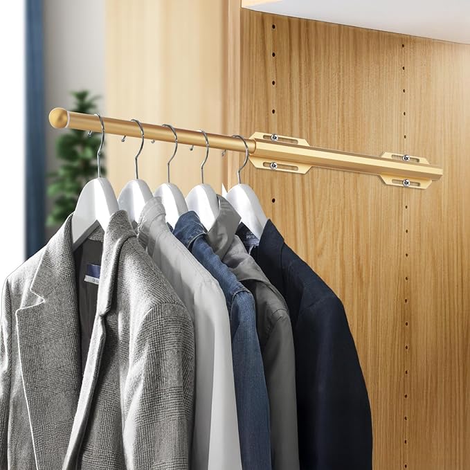 Valet Rod for Closet Pull Out, 12" Adjustable extending closet rod, Standard Retractable closet rod organization rack, Valet Clothing Hanger Rods Extender for Wardrobe Laundry Bathroom (Orange Gold)