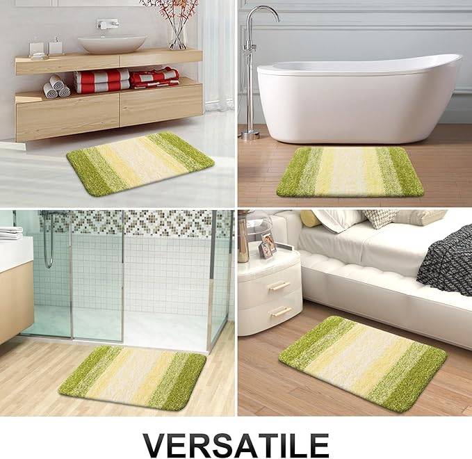 OLANLY Bathroom Rug Set 2 Piece, Soft Absorbent Microfiber Bath Mats and U-Shaped Contour Toilet Rug, Non-Slip, Machine Wash Dry, Plush Shaggy Bath Mats for Bathroom (30"x20"+24"x20", Olive Green)