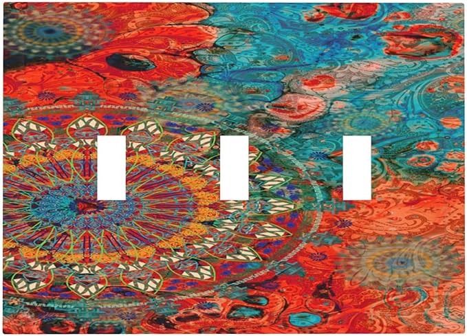 Abstract Ombre Colorful Indian Mandala 3 Gang Light Switch Covers Triple Toggle Wall Plate Decorative Switchplate Electrical Faceplate for Livingroom Bedroom Bathroom Decor