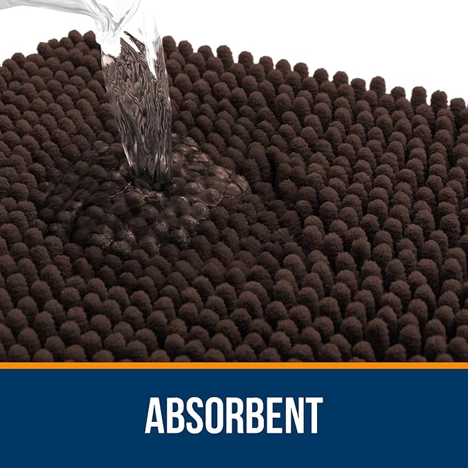 OLANLY Bathroom Rugs 30x20, Extra Soft Absorbent Chenille Bath Rugs, Rubber Backing Quick Dry, Machine Washable Bath Mats for Bathroom Floor, Tub and Shower, Home Decor Accessories, Brown