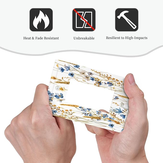 Vintage Wildflower Blue Gold Country Fall Wheat Floral Decorative Outlet Covers 1 Gang Single Rocker Light Switch Cover Plate Wall Plates GFCI Faceplate for Bedroom Living Room Decor