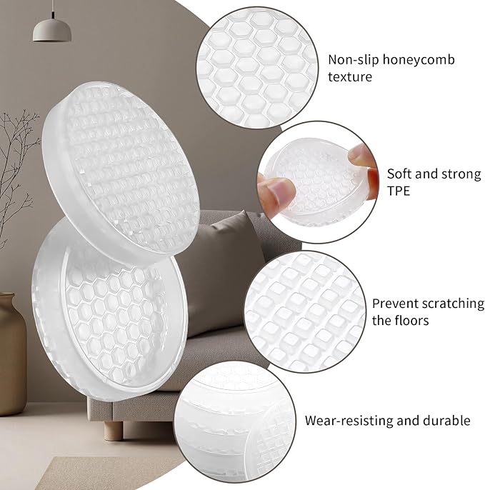 Ezprotekt Non Slip Furniture Pads, 4 Pcs 2" Anti Skid Rubber Caster Cups, Anti-Slip Round Furniture Coasters for Hardwood Floors, Anti Slide Floor Protectors for Bed Couch Stoppers (Clear)