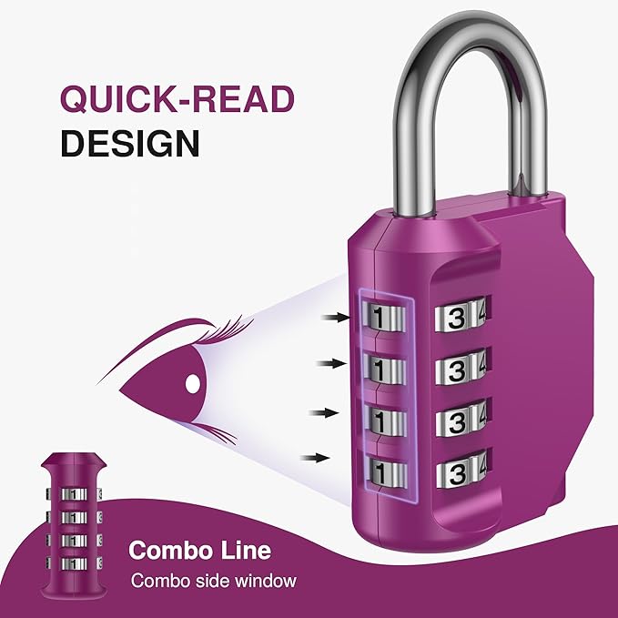 Puroma 2 Pack Combination Lock for Locker 4 Digit Outdoor Waterproof Padlock for School, Gym, Sports, Fence, Toolbox, Gate, Case, Outdoor, Hasp Storage, Cabinets (Red-Violet)
