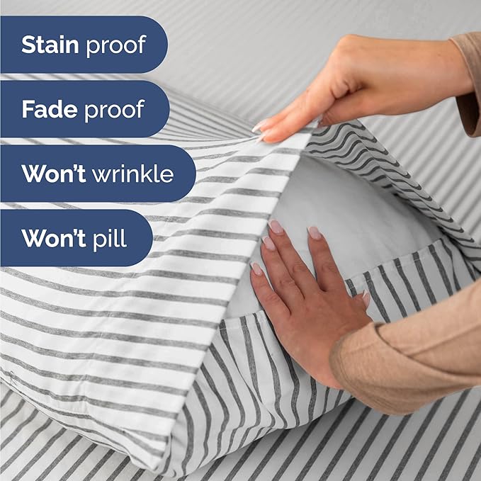 Twin 4 Piece Sheet Set - Cooling & Breathable Bed Sheets - Hotel Luxury Bed Sheets for Women, Men, Kids & Teens - Bedding w/Deep Pockets & Easy Fit - Soft & Wrinkle Free - Twin Grey Stripes Sheets