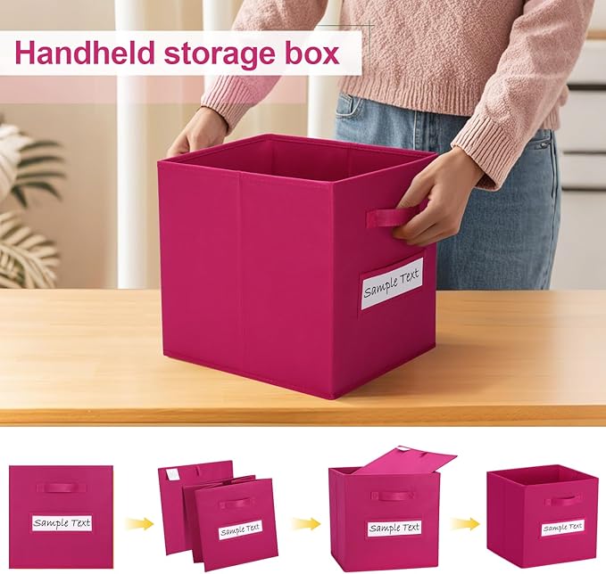 artsdi Fabric storage cubes (8 Pack) 11 Inch Cube Storage Bin, cube organizer bins with 8 Labels Window Cards & a Pen, Foldable cube organizer bins and Storage Box, Dark pink