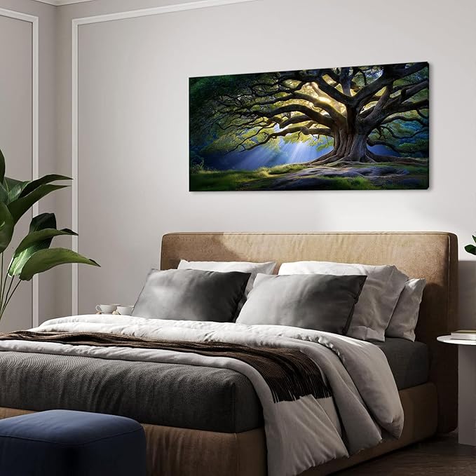 Beautiful Green Tree Scenery Wall Art for Living Room Office Scenic Landscape Nature Art Deco Brown Painting Prints Elegant Canvas Artwork Over The Couch Bedroom Decor