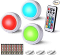 EverBrite Tap Light, Push Light, LED Puck Lights with 12 RGB Colors, Wireless Touch Light Under Cabinet, 80 Lumens Night Light for Closet, Bedroom, Wall, Classroom, 9 AAA Batteries Included, 3-Pack