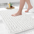 Yimobra Bathroom Rugs Non Slip Washable - Ultra Soft Absorbent Chenille Bath Mat, Quick Dry Shaggy Floor Carpet for Tub Shower, White Home Decor Accessories, 24x17 Inch