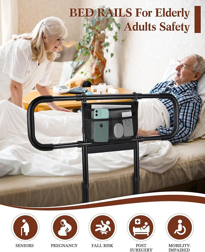 Bed Rails for Elderly Adults Safety, Extended Bed Assist Rail for Seniors with Motion Sensor Light - Adjustable Side Bed Guard Rails Handle Support Bar with Storage Bag, Fit King Queen Full Twin Beds