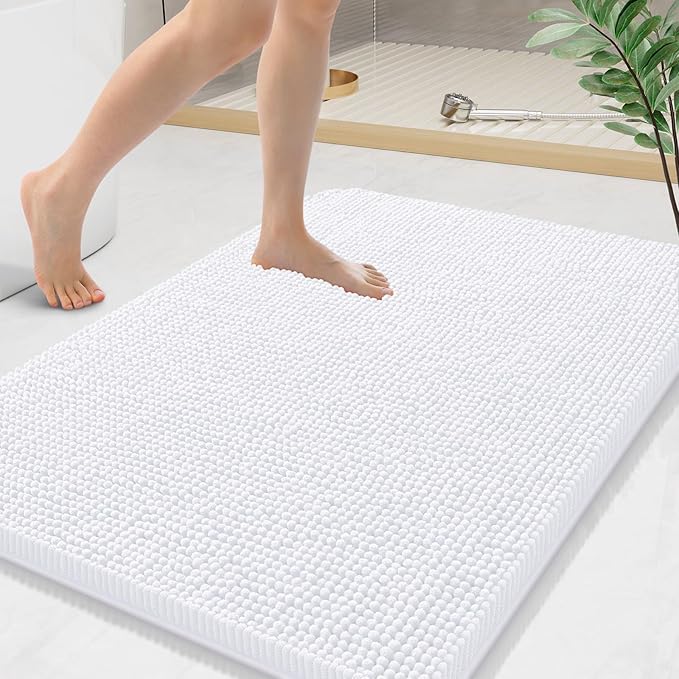 Arotive Bathroom Rugs 36x24, Extra Soft Absorbent Shaggy Chenille Bath Rugs, Machine Washable Rubber Backing Non-Slip Bath Mats for Bathroom Floor Tub and Shower, Home Decor Accessories, White