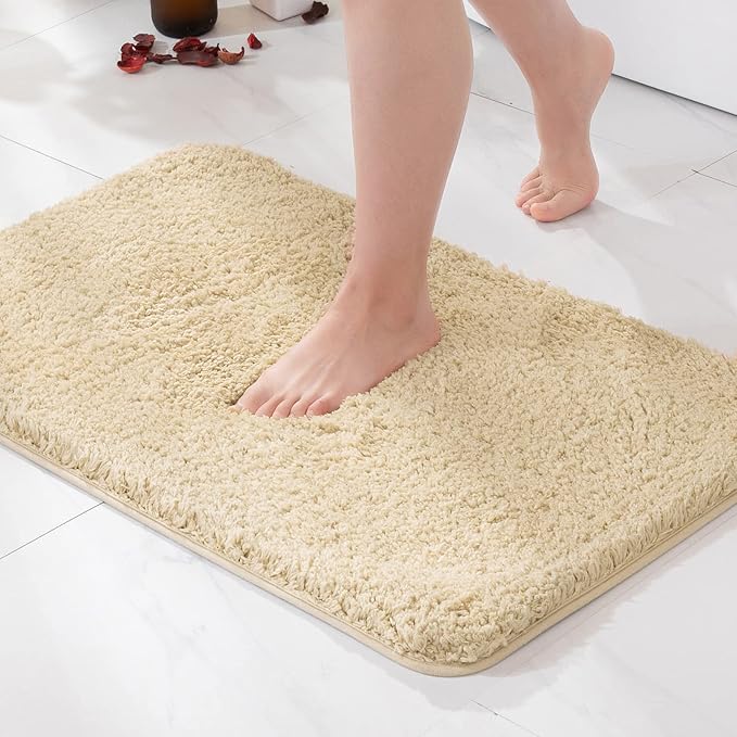 MIULEE Non Slip Small Bathroom Rug - Camel (16x24), Absorbent Thick Soft Microfiber Bath Mat, Machine Washable, Plush Carpet for Tub & Shower