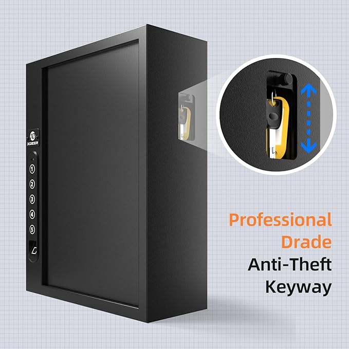 XDeer 60-Key Biometric Lock Box, Wall Mount with Anti-Theft Key Slot and Combo Lock for Hotels & Offices
