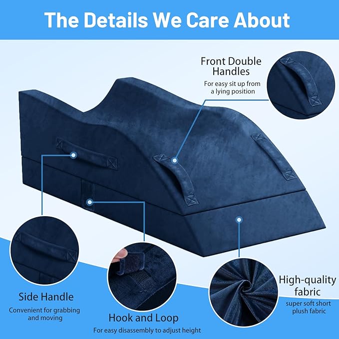 Double Leg Elevation Pillows, Wedge Pillow for After Surgery, Memory Foam Support Adjustable, Comfort Care for Back Knee Hip Ankles Pain, Knee Pillow for Sleeping Blood Circulation Blue