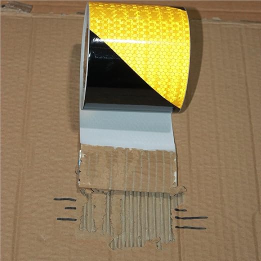 Yellow Black Reflective Tape 4 inch X 66 feet, Outdoor Waterproof Hazard Conspicuity Warning Industrial Marking Tape