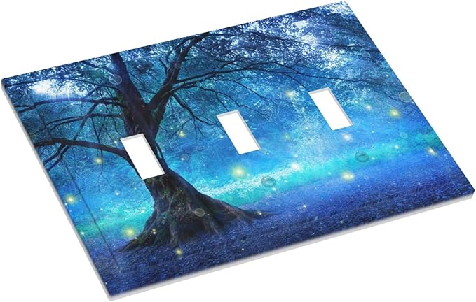 Light Switch Cover Fantasy Fairy Tree In Mystic Forest 3 Gang Wall Plate Triple Light Switch Plate Toggle Decorative Outlet Covers Electrical Switchplate for Bathroom Bedroom Decor