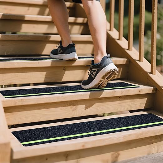 LifeGrip Anti Slip Traction Treads with Glow in Dark Stripe (15-Pack), 4" X 28", Best Grip Tape Grit Non Slip, Outdoor Non Skid Tape, High Traction Friction Abrasive Adhesive for Stairs Step