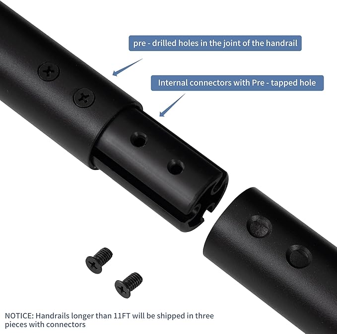 7FT Modern Aluminum Handrail Set - ADA Compliant Indoor & Outdoor Stair Railing. 1.4" Diameter Grab Bar. Wall-Mounted with 90°Wall Return End. Ideal for Safe Grip，Rust Free(Matte Black, 7FT)