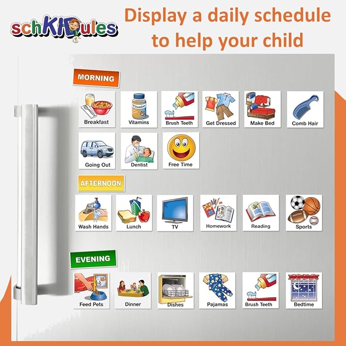 Kids Visual Schedule Magnets and Headings: SchKIDules 93Pc Home Collection for Daily Routines, Chores, Executive Functioning, Behavioral Supports, Communication-Good for Toddlers, ADHD, Autism