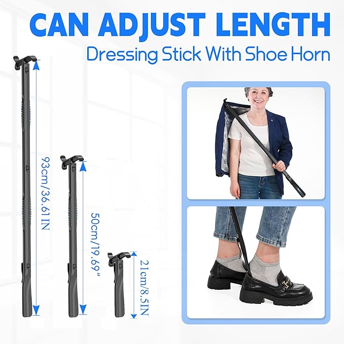 Sock Aids for Putting On Socks Kit - (Sock Helper + 35 Inch Dressing Stick with Sock Remover & Shoe Horn) - Flexible Sock Assistant Device for Seniors & Limited Mobility No Bending