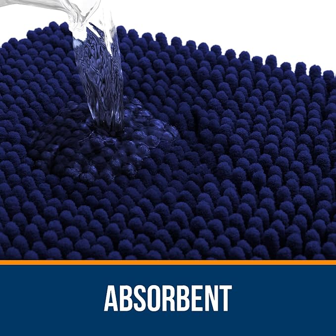 OLANLY Bathroom Rugs Sets 3 Piece, Soft Absorbent Chenille Bath Mats and U-Shaped Contour Toilet Rug, Quick Dry, Home Decor Accessories, Bath Mat Set for Bathroom (30"x20"+24"x16"+24"x20", Navy)