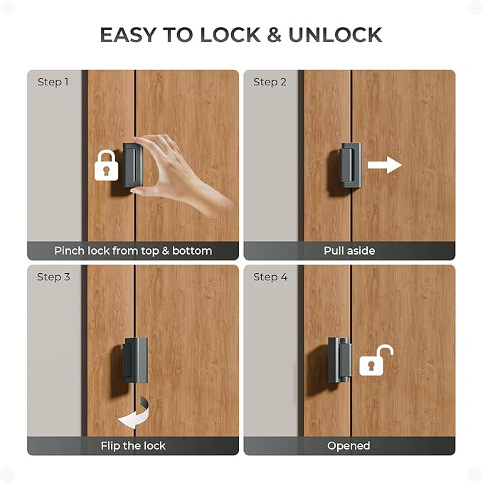 4Pack Home Security Door Reinforcement Lock, Childproof Safety Door Lock Latch Inside Stopper, Add High Security to Prevent Home Unauthorized Entry, Aluminum Construction Finish Grey
