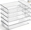 8 Pack Large Clear Plastic Drawer Organizer Bins - Acrylic Bathroom Drawer Organizer Trays - Heavy Duty Kitchen Drawer Dividers for Utensils - Non-Slip Storage Bins for Makeup, Bedroom, Office Desk